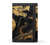 Yellow Dragon Black Background Trifold Wallet Polyester Casual Wallets Portable Stylish Coin Purse for Men And Women
