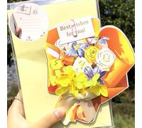Yellow Dried Flower Bouquet Greeting Card, Bouquet 3D Popup Thanksgiving Cards Pop up Card, Family Gifts Birthday Card for Women Girls with Envelope, Valentine Day, Anniversary, Thank You Card