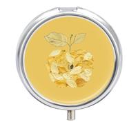 Yellow Dried Petals Pill Box Medicine Pill Organizer 3 Compartment Daily Pill Case Small Pill Container Round Pill Holder Travel Pill Box Metal Pill Case for Purse Pocket