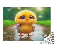 Yellow Duck 1000 Piece Cardboard Jigsaw Puzzle Sustainable Sad Duck in Rain Unique Adults Seniors Premium Quality Stress Relief Home Leisure Activity 38x26cm/1000pcs