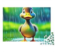 Yellow Duck 1000 Piece Difficult Puzzle for Adults Duckling Standing in Rain on Green Field Premium Thick Sturdy Vibrant Challenging Stress Relief 52x38cm/1000pcs