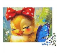 Yellow Duck 1000-Piece Jigsaw Puzzle for Adults Duck with Red Bow And Blue Butterfly Premium Thick Sturdy Vibrant Challenging Family Game 38x26cm/1000pcs