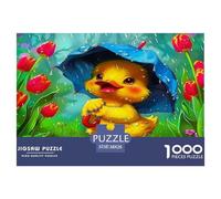 Yellow Duck 1000 Piece Recycled Paper Puzzle Game - Duckling Rain Hat Flowers Cozy Whimsical The Whole Family Activity for Home Wall Decoration38x26cm/1000pcs