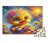 Yellow Duck 1000 Piece Sturdy Cardboard Jigsaw Puzzle Duckling with Coffee in Flowers Family Jigsaw for The Whole Family Family Fun Lovers All Ages Housewarming Gift Puzzle 38x26cm/1000pcs