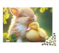 Yellow Duck 1000 Pieces Bunny Duck Hug Recycled Cardboard Jigsaw Puzzle for Family Game Night Brain Training Educational Enlightenment Missing Piece Guarantee 52x38cm/1000pcs