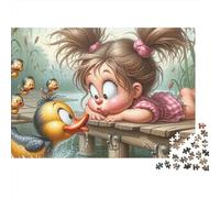 Yellow Duck 1000 Pieces Girl And Duck Recycled Cardboard Jigsaw Puzzle for Kids 12+ Brain Training Educational Enlightenment Missing Piece Guarantee Value for Money 70x50cm/1000pcs