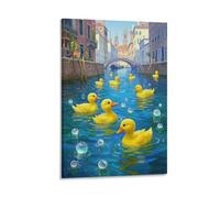 Yellow Duck 3D Canvas Wall Art - Duckling & Canal Wall Painting Stretched Print, Modern for Bedroom Or Living Room, Unique Artwork 12x18inch(30x45cm)