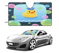 Yellow Duck and Bubble Pattern Car Windshield Sun Shade - Reflector Sunshade Offers Ultimate Protection for Car Interior, Cool Reflective Sun Blocker Fits Small Sedans, Mini SUVs 55"x30"