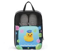 Yellow Duck And Bubble Pattern Shoe Bag Waterproof & Breathable Shoe Pouch for Travel, Portable Carry Case for Sports Sneakers, Gym, Vacation
