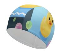 Yellow Duck and Bubble Pattern Swim Cap for Women Men Swimming Hat Bath Waterproof Pool Caps for Long Thick Curly Hair