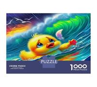 Yellow Duck Cardboard Duckling Swimming in Ocean Waves Premium Jigsaw Puzzle Brain Training Home Decor 52x38cm/1000pcs