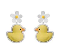 Yellow Duck Dangle Earrings- Hypoallergenic Sterling Silver Posts, Daisy Flower Cartoon Animal Design, Lightweight Drop Earrings for Women, Summer Holiday Party Jewellery Gift
