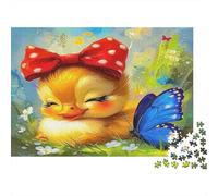 Yellow Duck Eco-friendly Paper Premium Jigsaw Puzzle Chick with Bow & Butterfly Decompression Wall Decor for Adults Stress Relief Game 1000 Piece Jigsaw Puzzle 38x26cm/1000pcs