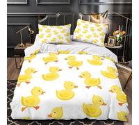 Yellow duck pattern 3D Printing Quilt Cover 3pc Premium Microfibre Stain-Resistant Easy Cartoon playful design Duvet Cover 2 Pillowcases Zip Closure Bed Ensemble Couple Bedroom Super king（260x220cm）