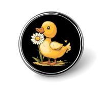 Yellow Duck with Daisy Flower Round Badge Pin Memorial Jewelry Gifts Metal Brooch Button for Clothing Accessory