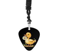 Yellow Duck with Daisy Flower Vintage Pick Necklace Guitar Bass Pick Pendant &B Steel Music Jewelry for Music Lovers