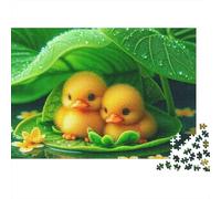 Yellow Duck1000-Piece Jigsaw Puzzle Two Ducklings Under Green Leaf- Brainteasing Challenge for Adults And Kids 38x26cm/1000pcs