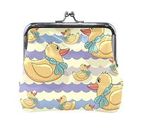 Yellow Ducks With Turquoise Bow Tie Purple Chevron Women Leather Mini Buckle Coin Purse, Clasp Kiss Lock Closure Card Key Change Wallet for Women Girls Men Girl