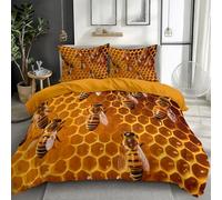 Yellow Duvet Cover Set Beehive Bee Bedding, Hexagonal Geometry Quilt Cover with Pillowcase - Microfiber Single Duvet Cover Bedding for Girl Teens and Adults with Zipper Closure