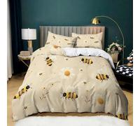 Yellow Duvet Cover Set - Bees & Daisies Theme Design Easy Care Soft and Cosy Bedding with 2 Pillowcases 20" x 30" (50 x 75 cm) - King Size Breathable Washable Natural Quilt Cover