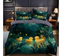 Yellow Duvet Cover Set Duckling under the moon 3 Pcs Bedding Set with Quilt Cover 230x220 cm and 2 Pillowcases, Brushed Microfibre Ultra Soft Anti-Allergic Easy Care