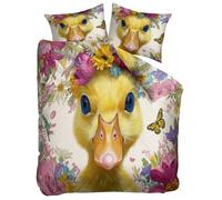 Yellow Duvet Cover Set Emperor 290x235 cm Cartoon Floral Duck 3 Pieces Bedding Quilt Cover Sets, Ultrasoft Polycotton Bed Cover Set with 2 Pillowcases, for Kids Boys Girls Adults