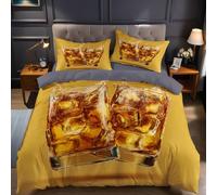 Yellow Duvet Cover Sets Super King Size Golden wine glass liquid Printed Bedding Set 3 Pcs Microfiber Soft Quilt Cover 260x220 cm & 2 Pillowcases 50x75 cm with Zipper Closure
