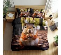 Yellow Duvet Cover Super King Size 3 Pcs, Forest Animal Squirrel Bedding Set 260 x 220 cm Soft Polyester Reversible Print Quilt Cover with 2 Pillowcases for Adults Kids Teens Bedroom Decor