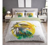 Yellow Eagle Palm Tree Circular Frame Duvet Cover Set Art Hotel Quality Fade Resistant Bedding Majestic Tropical Easy Care Duvet Cover 135 x 200 for Adults