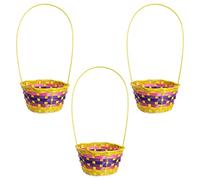 Yellow Easter Basket - Pack of 3 - Large Yellow Basket With Pink and Purple Woven Pattern - Perfect for Easter, Easter Egg Hunts, Easter Bunny Costumes and Other Fancy Dress Events