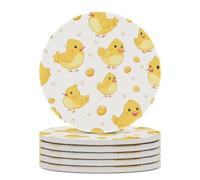 Yellow Easter Chick Chicken Round Ceramic Coasters Non-Slip Cork Base Drinks Holder Craft 6PCS