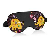 Yellow Elephants with Flowers On Black Eye Masks Cover Blocks Light Sleep Mask Shade Cover Blindfold Relaxing Eyeshade Cover with Adjustable Head Strap for Men Women Kids