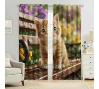 Yellow Energy Saving Blackout Curtains W 43" x L 84.6" Animal Cute Cat 3D Print Eyelet Drapes Thermal Insulated Noise Reducing Room Darkening Bedroom and Living Room Pack of 2