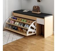 Yellow Entryway Shoe Bench with Cushion Wood Storage Cabinet Freestanding nizer with Flip Drawer Hidden Shoe Storage for Hallway (39"x12"x20")