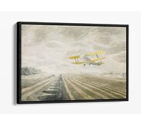 Yellow Eric Ravilious Tiger Moth Canvas Floater Frame Print Picture Art - Black Frame 30 inch wide x 20 inch high