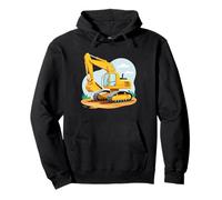 Yellow Excavator Cartoon Construction Illustration Pullover Hoodie