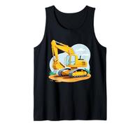 Yellow Excavator Cartoon Construction Illustration Tank Top