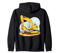 Yellow Excavator Cartoon Construction Illustration Zip Hoodie