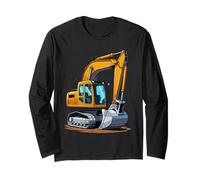 Yellow Excavator Construction Vehicle Illustration Long Sleeve T-Shirt