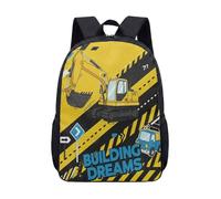 Yellow Excavator Print Backpack 17 Inch Construction Digger School Bag for Boys Children Cartoon Truck Under Construction Site (04)