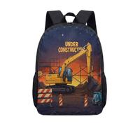 Yellow Excavator Print Backpack 17 Inch Construction Digger School Bag for Boys Children Cartoon Truck Under Construction Site (03)
