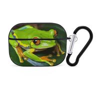 Yellow Eye Green Frog for Airpod Pro Case Cover Hard Shell Full Drop Protection Cover with Keychain Compatible with AirPod Pro 2nd/1st Generation, Front LED Visible,Black