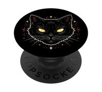Yellow Eyed Black Cat Design for Witchy Aesthetic PopSockets Adhesive PopGrip