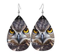 Yellow eyed owl Earrings for Women Teardrop Leather Earring Double Sided Drop Dangle Earrings Lightweight Women's Ear Accessories Jewelry Fashion Birthday Gift