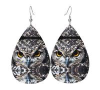 Yellow eyed owl Pattern earrings, leather earrings for women, suitable for parties and daily wear