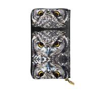 Yellow eyed owl Print Leather Long Clutch Wallet for Women â€“ Fashionable with Multiple Card Slots, Coin Pocket, Black, One Size