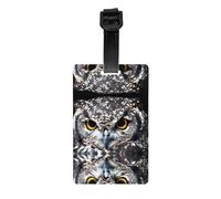 Yellow Eyed owl Print Luggage Tags with Full Back Privacy Cover - Durable PVC ID Labels for Suitcases & Backpacks