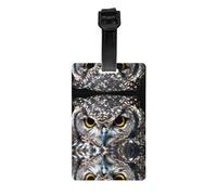 Yellow Eyed owl Print Luggage Tags with Full Back Privacy Cover - Durable PVC ID Labels for Suitcases & Backpacks