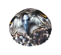 Yellow eyed owl Print Shower Cap for Women & Men â€“ Reusable Double-Layer Bath Hair Cap with Elastic Strap One Size