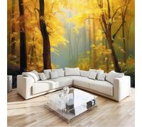 Yellow Fantasy Wildflowers Wallpaper - Forest Leaves Path Print Paste The Paper Application, 400 x 280 cm for Walls Living Room Lounge Bedroom Hallway Feature Wall